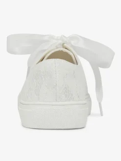 Chaussures de mariage pour femmes en toile à bout rond chaussures de baskets de mariée plates