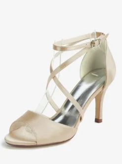 Chaussures de mariage Satin Ivoire bout ouvert talon aiguille bride à la cheville talon chaussures de mariée