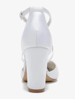 Chaussures de mariage Satin Fleurs blanches Sandales de mariage à bout ouvert