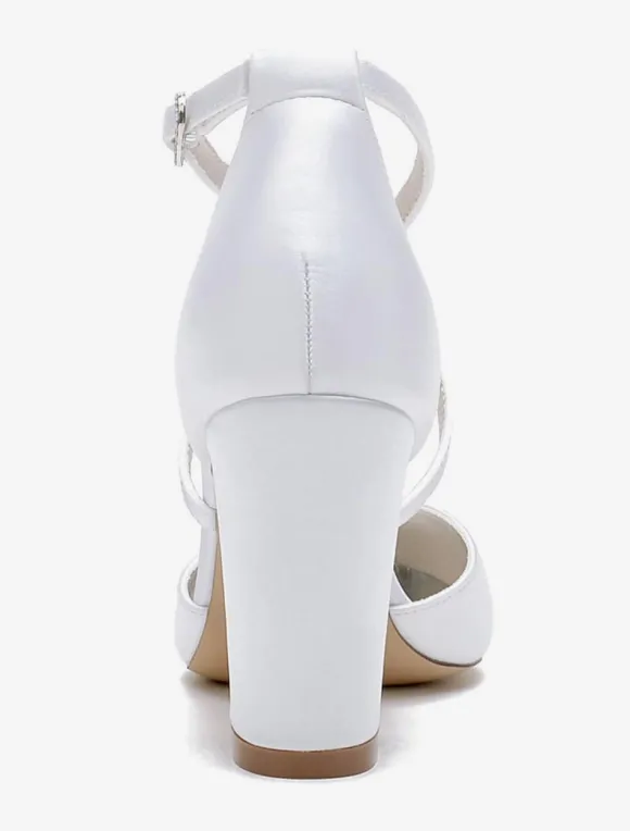 Chaussures de mariage Satin Fleurs blanches Sandales de mariage à bout ouvert