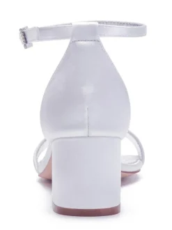 Chaussures de mariage Satin Blanc Bout Pointu Paillettes Chunky Ankle Strap Chaussures pour occasions spéciales