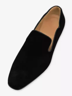 Chaussures de Mariage Soirée mocassins pour hommes en daim noir à bout carré sans lacet marié