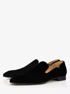 Chaussures de Mariage Soirée mocassins pour hommes en daim noir à bout carré sans lacet marié