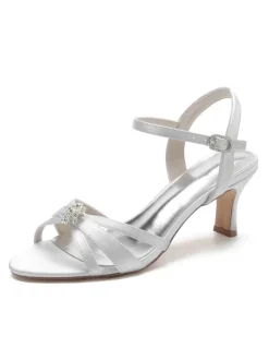 Chaussures de Mariée à Talons en Dentelle Femme avec Bout Ouvert Unicolore