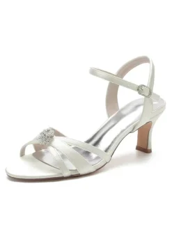 Chaussures de Mariée à Talons en Dentelle Femme avec Bout Ouvert Unicolore