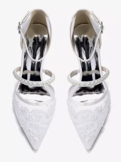 Chaussures de mariée à talons compensés bout pointu perles talons hauts