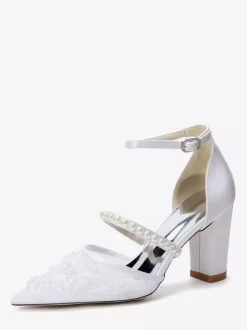 Chaussures de mariée à talons compensés bout pointu perles talons hauts