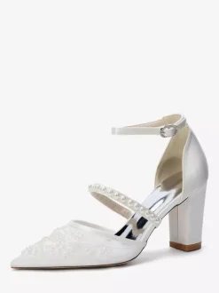 Chaussures de mariée à talons compensés bout pointu perles talons hauts
