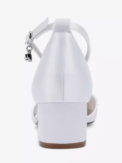 Chaussures de mariée à talon compensé bout pointu en satin strass n艙ud et bride cheville
