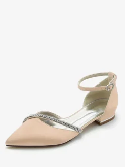 Chaussures de mariée Ballerines de mariée Soie et satin Bout pointu Strass