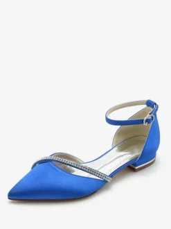Chaussures de mariée Ballerines de mariée Soie et satin Bout pointu Strass