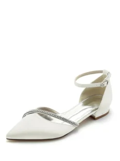 Chaussures de mariée Ballerines de mariée Soie et satin Bout pointu Strass