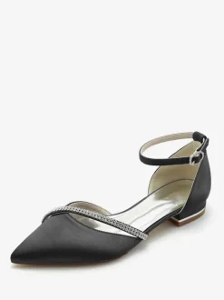 Chaussures de mariée Ballerines de mariée Soie et satin Bout pointu Strass