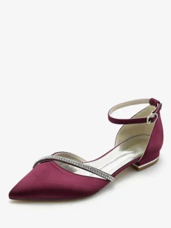 Chaussures de mariée Ballerines de mariée Soie et satin Bout pointu Strass