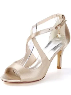 Chaussures de mariée bleu foncé en satin sandales de mariage entrecroisé à talons aiguilles