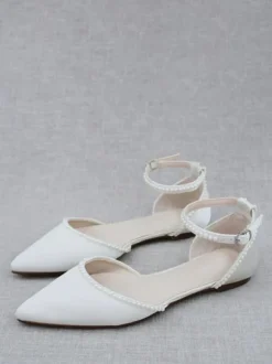 Chaussures De Mariée Bout Pointu Perles Chaussures De Mariage À Lacet Cheville