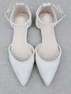 Chaussures De Mariée Bout Pointu Perles Chaussures De Mariage À Lacet Cheville