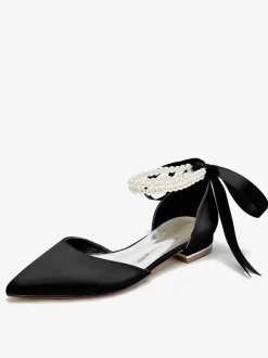 Chaussures De Mariée Bride Perles Lacet N艙ud Mariage Satin Bout Pointu