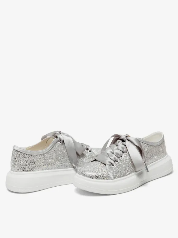 Chaussures de mariée Chaussures plates de mariage femme en cuir PU à bout rond et paillettes