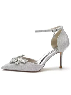 Chaussures de Mariée en Dentelle Femme avec Bout Pointu à Talons Hauts Unicolore