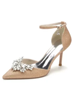 Chaussures de Mariée en Dentelle Femme avec Bout Pointu à Talons Hauts Unicolore