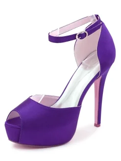 Chaussures De Mariée En Satin Peep Toe Avec Talon Aiguille Plateforme