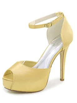 Chaussures De Mariée En Satin Peep Toe Avec Talon Aiguille Plateforme