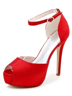Chaussures De Mariée En Satin Peep Toe Avec Talon Aiguille Plateforme
