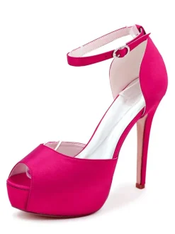 Chaussures De Mariée En Satin Peep Toe Avec Talon Aiguille Plateforme