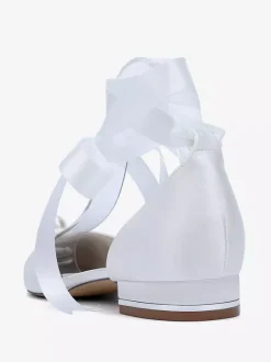Chaussures de mariée en satin à bout pointu et à lacets avec perles