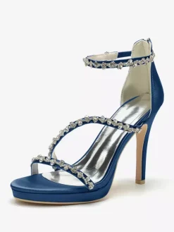 Chaussures de mariée en satin Edding à talons hauts et strass à lanières