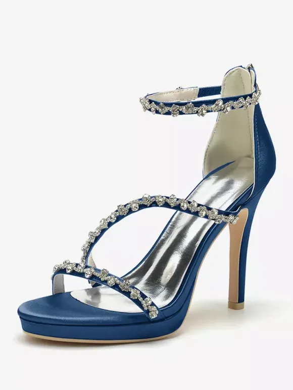 Chaussures de mariée en satin Edding à talons hauts et strass à lanières