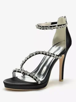 Chaussures de mariée en satin Edding à talons hauts et strass à lanières