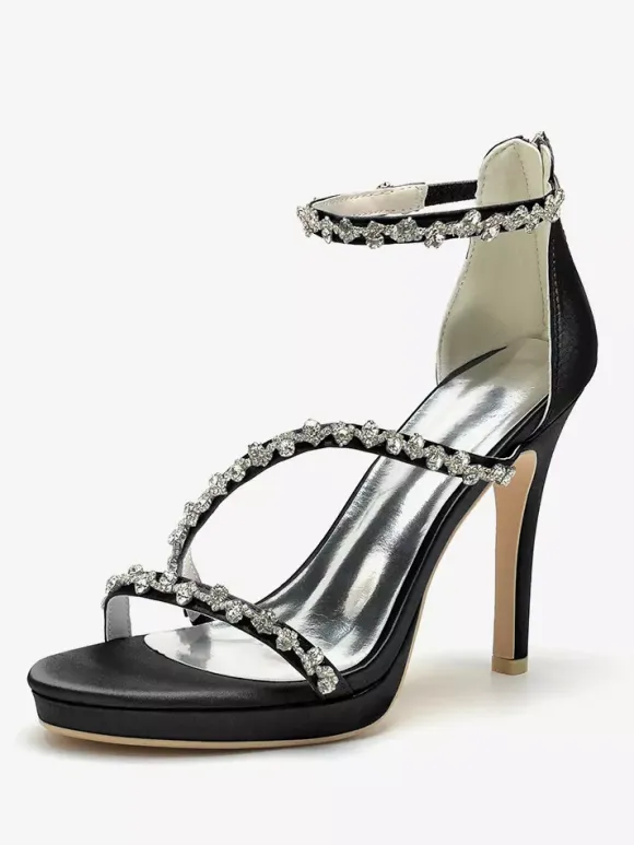 Chaussures de mariée en satin Edding à talons hauts et strass à lanières