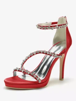 Chaussures de mariée en satin Edding à talons hauts et strass à lanières