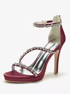 Chaussures de mariée en satin Edding à talons hauts et strass à lanières