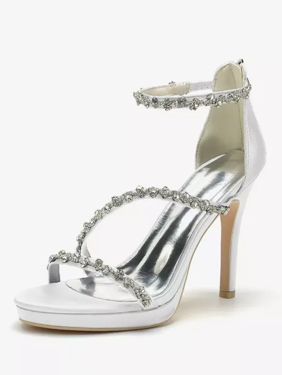 Chaussures de mariée en satin Edding à talons hauts et strass à lanières