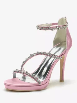 Chaussures de mariée en satin Edding à talons hauts et strass à lanières