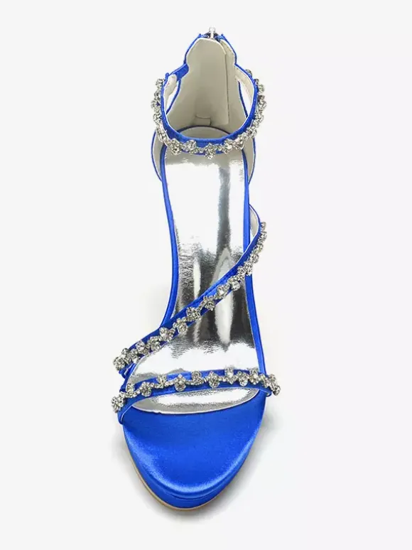 Chaussures de mariée en satin Edding à talons hauts et strass à lanières