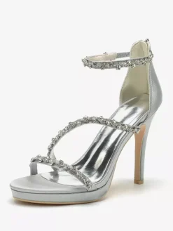 Chaussures de mariée en satin Edding à talons hauts et strass à lanières