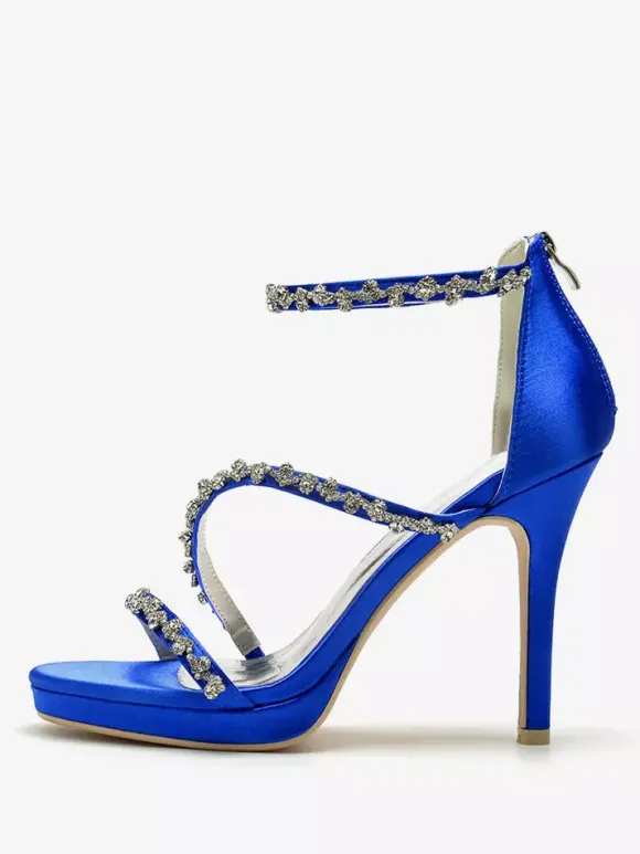 Chaussures de mariée en satin Edding à talons hauts et strass à lanières