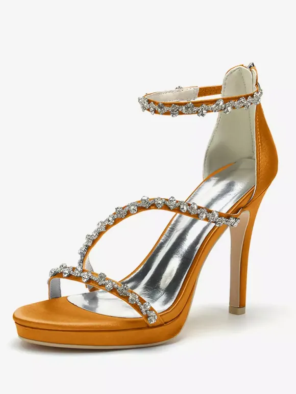 Chaussures de mariée en satin Edding à talons hauts et strass à lanières