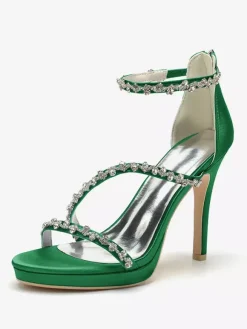Chaussures de mariée en satin Edding à talons hauts et strass à lanières