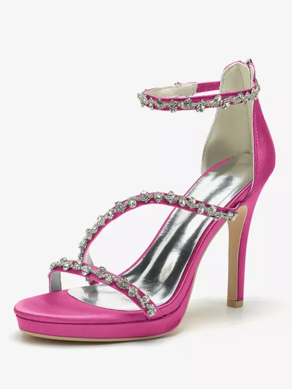 Chaussures de mariée en satin Edding à talons hauts et strass à lanières