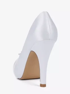 Chaussures de mariée en satin à talons hauts et bout ouvert avec strass