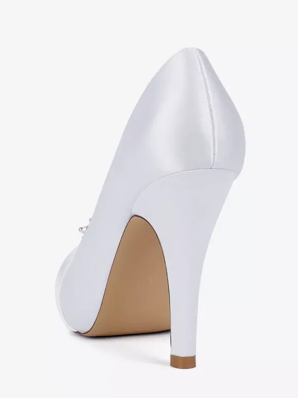 Chaussures de mariée en satin à talons hauts et bout ouvert avec strass