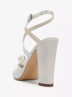 Chaussures de mariée en satin à talons épais et bout pointu avec perles