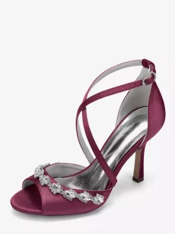 Chaussures de mariée en satin à bout ouvert et strass croisés