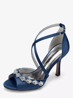Chaussures de mariée en satin à bout ouvert et strass croisés