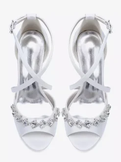Chaussures de mariée en satin à bout ouvert et strass croisés